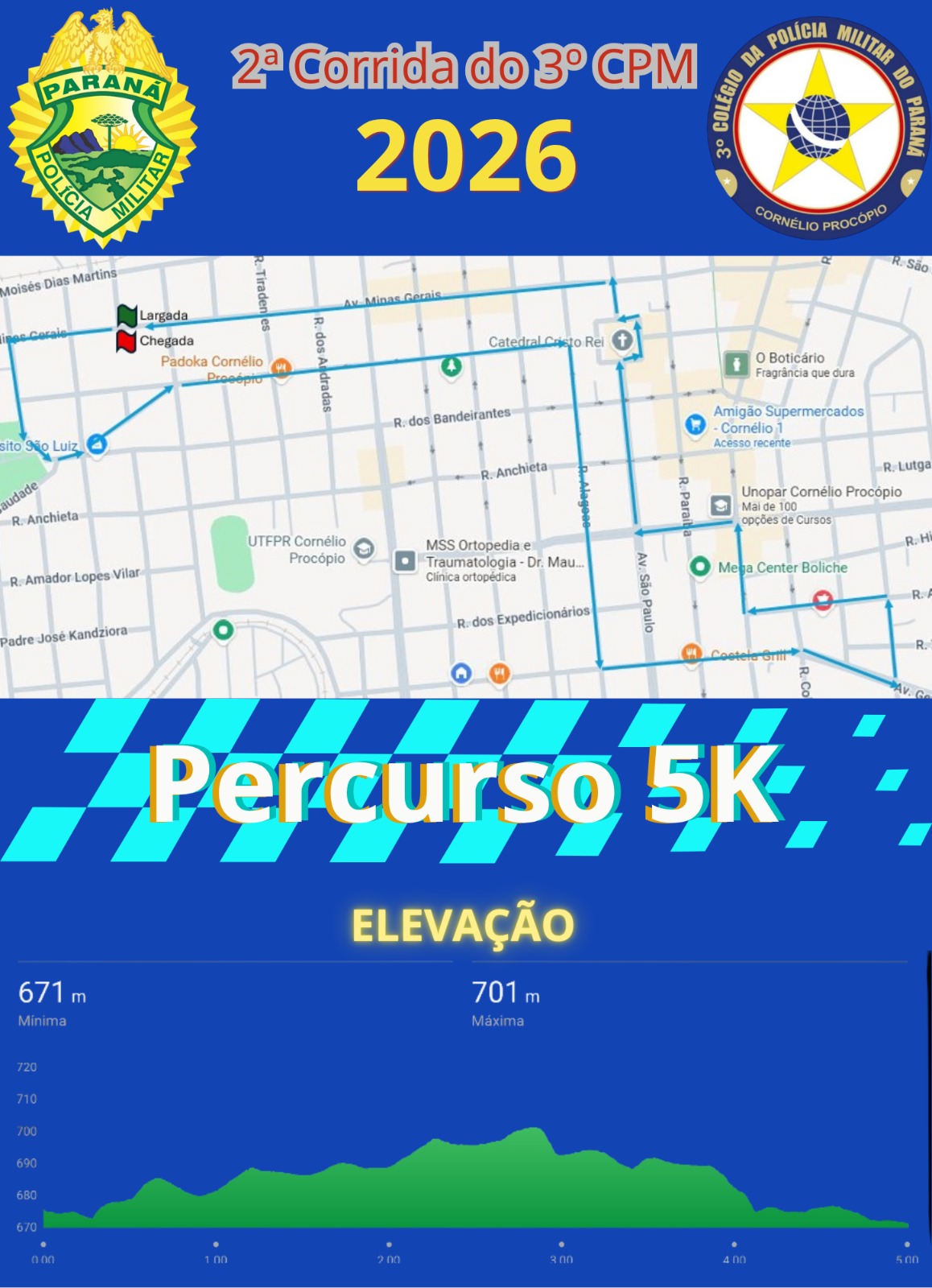 Percurso do evento 2ª CORRIDA DO 3º CPM – CORNÉLIO PROCÓPIO/PR